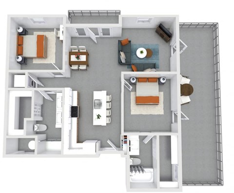 Floor plan for 2 beds, 2 baths, 1063 sqft